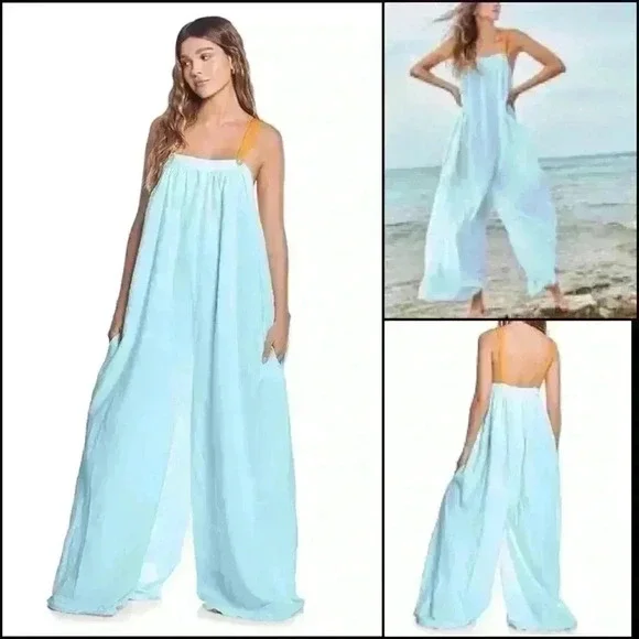 PHAX MALIBU BOHO OVERSIZED WIDE LEG JUMPSUIT SWIM ORANGE STRAP COVERUP SIZE S - Picture 2 of 15